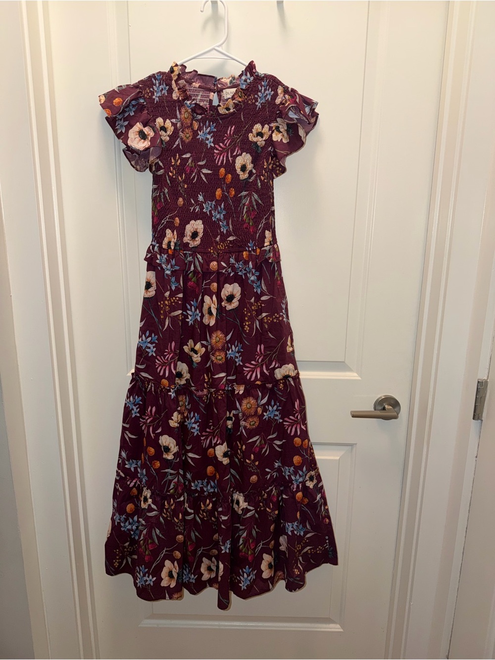 Floral Smocked Midi Dress in Burgundy